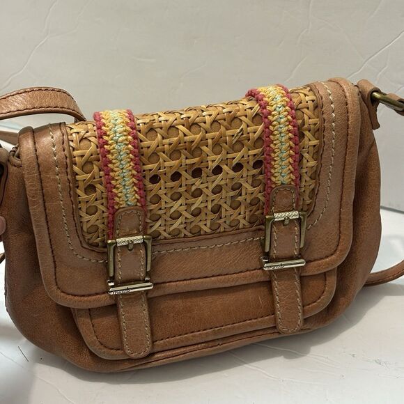 THE SAK Leather Crossbody Bag Pockets Tan Brown Adjustable Cane Ribbon Detail - Picture 5 of 11